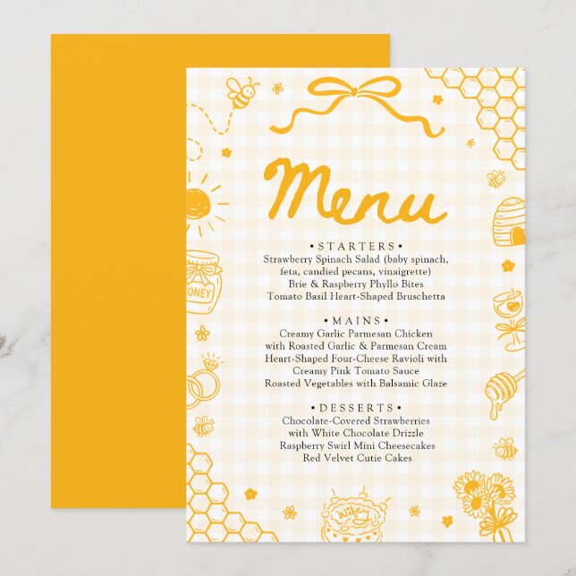 Tarjeta de menú de abeja melífera dibujada a mano  (Anverso / Reverso)