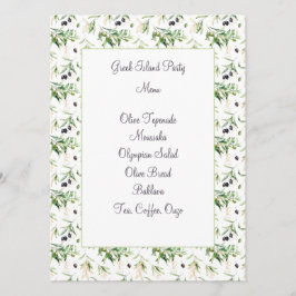 Tarjeta de menú de aceitunas de color de agua y ol