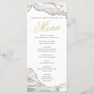 Tarjeta de menú de ágata blanca y dorada