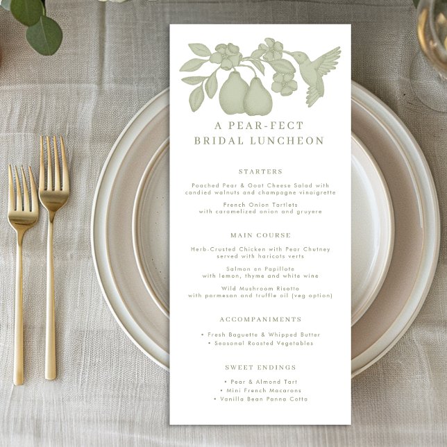 Tarjeta de menú de almuerzo nupcial Sage Green Per (Menu)