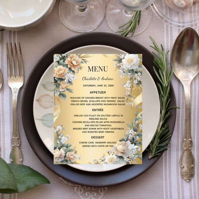 Tarjeta de menú de aniversario de boda con flores  (Subido por el creador)