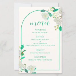 Tarjeta de menú de arco floral blanco