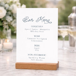 Tarjeta de Menú de Bar de Boda Azul Polvoriento