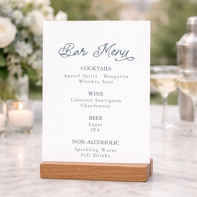 Tarjeta de Menú de Bar de Boda Azul Polvoriento (Subido por el creador)