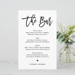 Tarjeta de menú de bar de boda con caligrafía mode