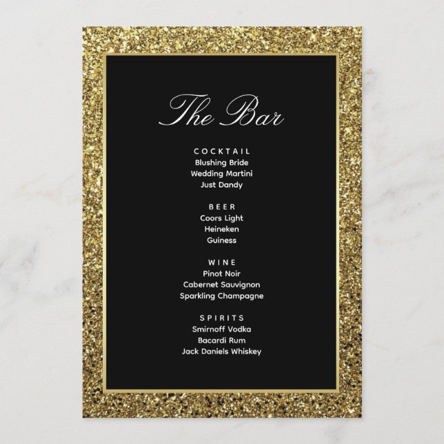 Tarjeta de Menú de Barra de Bebidas para Boda en N (Anverso)