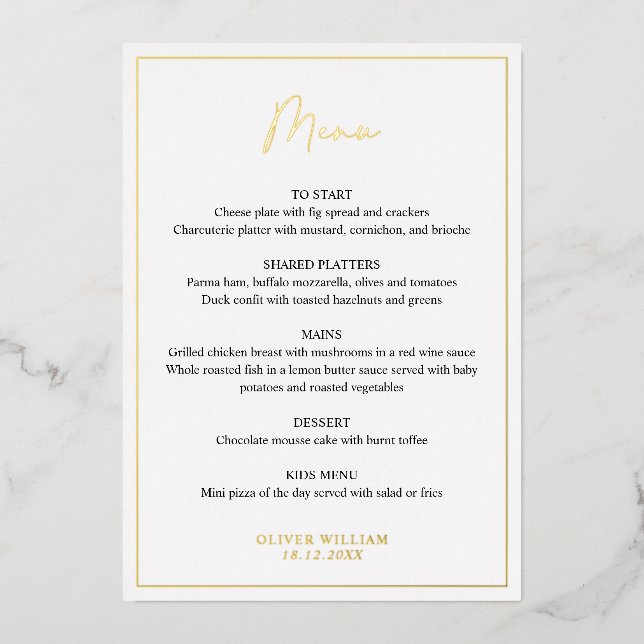 Tarjeta de menú de bautismo de niño negro, blanco  (Anverso)