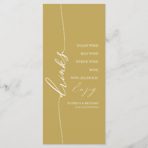 Tarjeta de menú de bebida de boda Fancy Gold 4x9 p