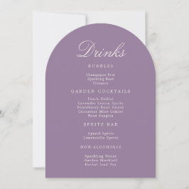 Tarjeta de menú de bebidas de boda con arco malva