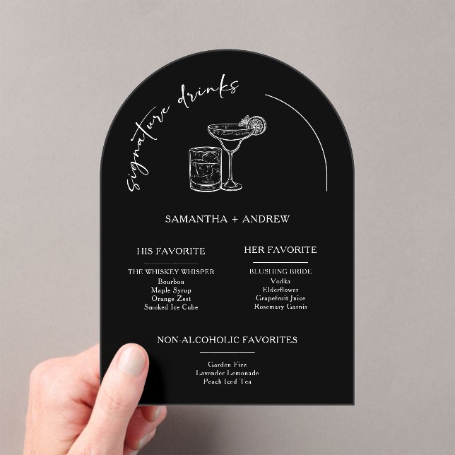 Tarjeta de menú de bebidas negro minimalista moder (Insitu (portátil))