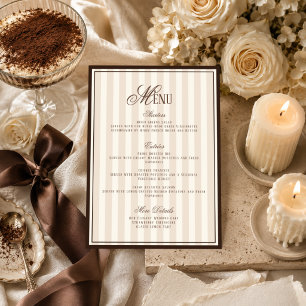 Tarjeta de menú de boda a rayas Cappuccino Espress