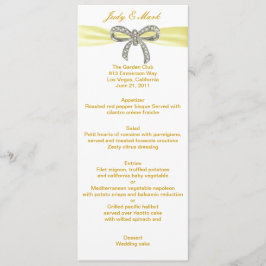 Tarjeta de menú de Boda Amarillo Diamond Bow