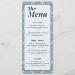 Tarjeta de menú de boda art déco azul polvoriento 
