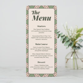 Tarjeta de menú de boda Art Déco en verde salvia