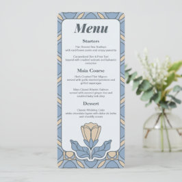 Tarjeta de menú de boda Art Nouveau azul polvorien