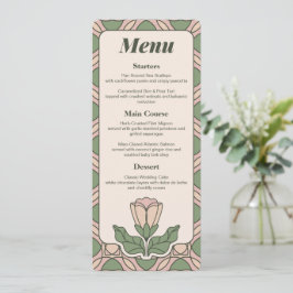 Tarjeta de menú de boda Art Nouveau verde salvia