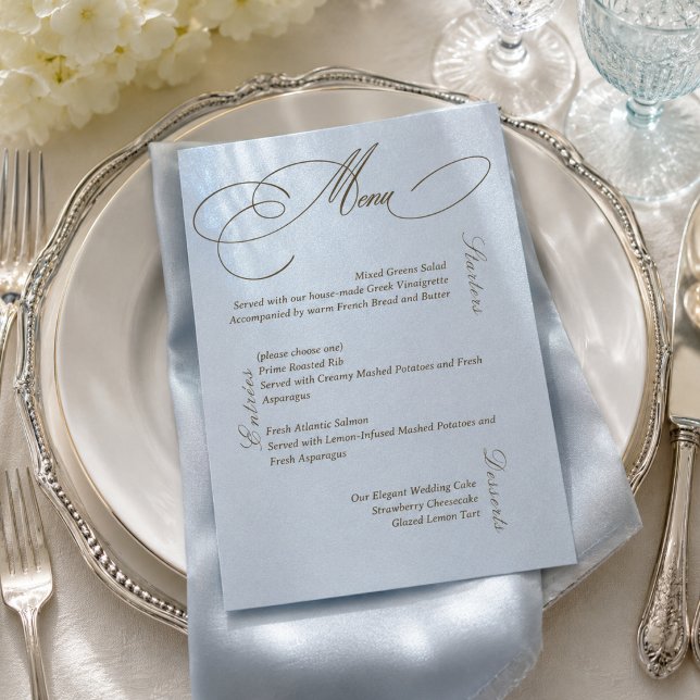 Tarjeta de menú de boda azul marrón de lujo (Subido por el creador)