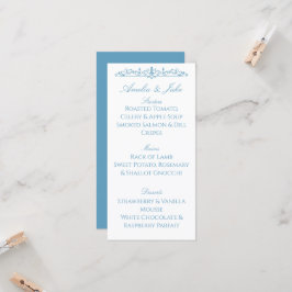 Tarjeta de menú de boda azul Regencia