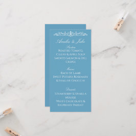 Tarjeta de menú de boda azul Regencia
