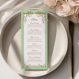 Tarjeta de menú de boda barroco menta