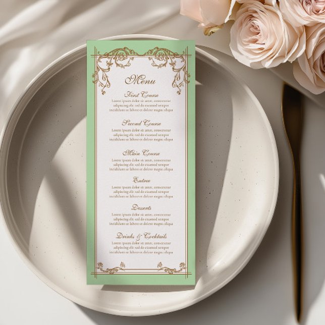 Tarjeta de menú de boda barroco menta (Subido por el creador)