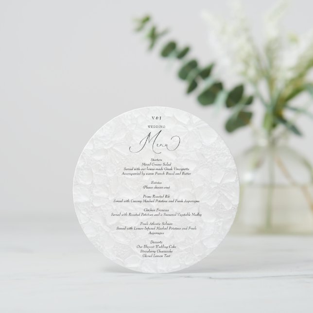 Tarjeta de menú de boda blanca simple (Anverso de pie)