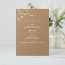 Tarjeta de menú de boda boho Kraft Lunaria