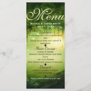 Tarjeta de menú de boda Bosque Encantado y Luces