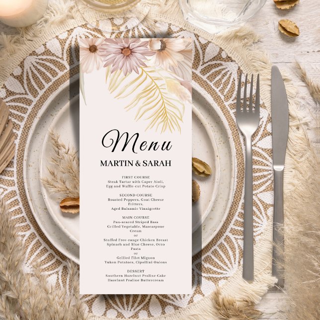 Tarjeta de Menú de Boda Botánico Boho Neutral (Subido por el creador)