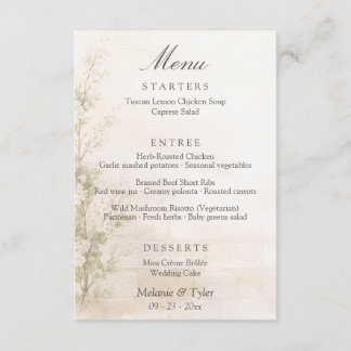 Tarjeta de menú de boda botánico elegante
