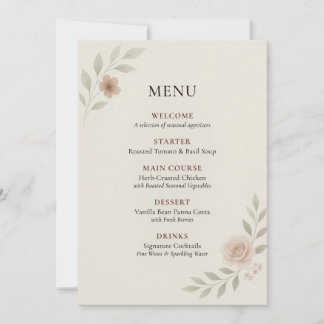 Tarjeta de menú de boda botánico elegante