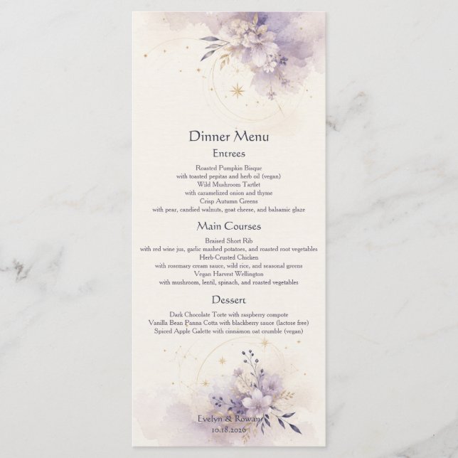Tarjeta de Menú de Boda Celestial (Anverso)
