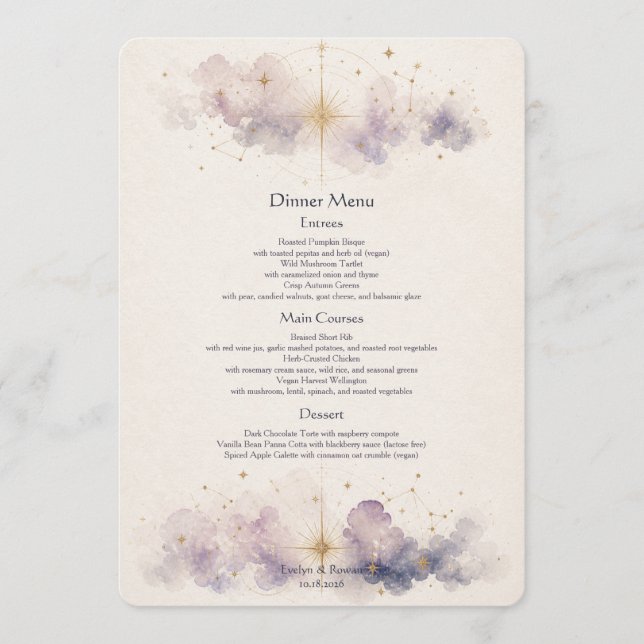 Tarjeta de Menú de Boda Celestial (Anverso)