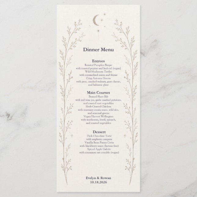 Tarjeta de Menú de Boda Celestial (Anverso)