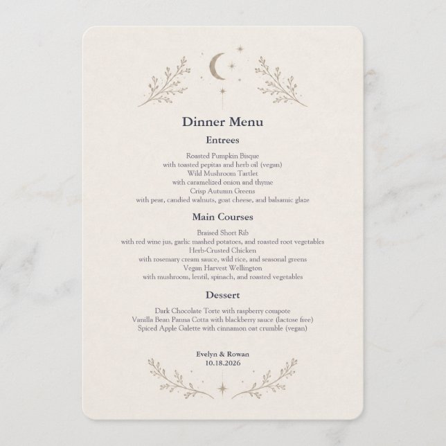 Tarjeta de Menú de Boda Celestial (Anverso)