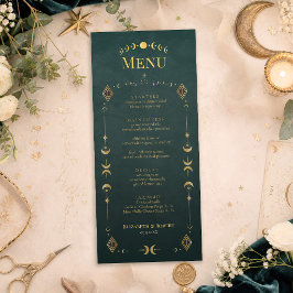 Tarjeta de menú de boda Celestial Gótico Verde osc