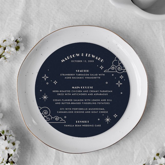 Tarjeta de menú de boda celestial Luna y Estrellas (Subido por el creador)