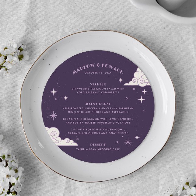 Tarjeta de menú de boda celestial Luna y Estrellas (Subido por el creador)
