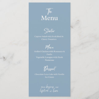 Tarjeta de menú de boda Cena de fiesta azul polvor