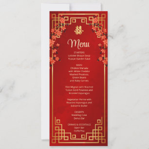 Tarjeta de menú de boda china de flor de cerezo ro