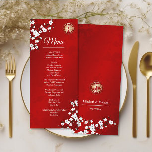 Tarjeta de menú de boda china Flor Blanca Oriental