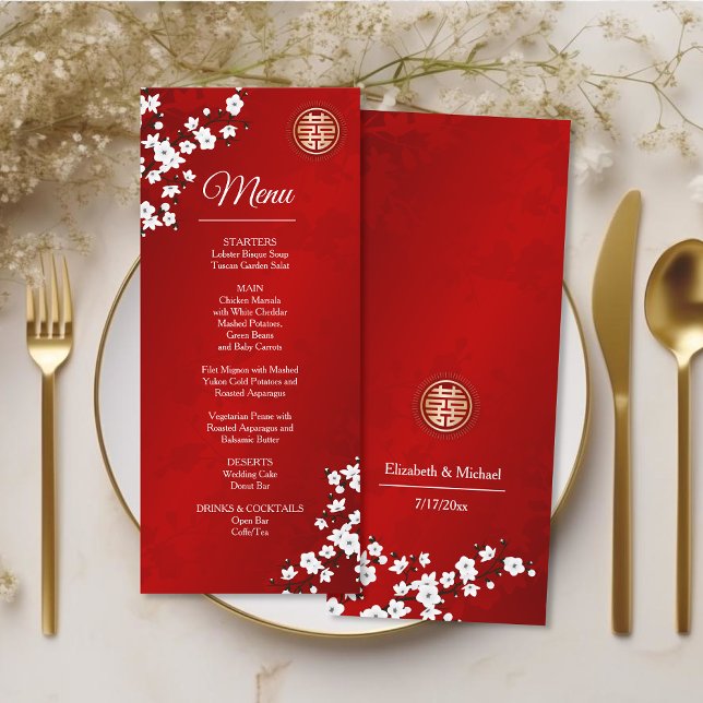 Tarjeta de menú de boda china Flor Blanca Oriental (Subido por el creador)
