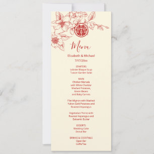 Tarjeta de menú de boda china magnolia BILINGÜE