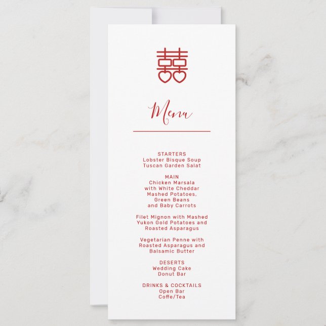 Tarjeta de menú de boda china moderna (Anverso)
