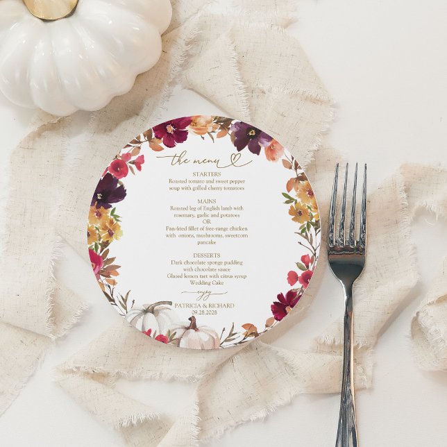 Tarjeta de menú de boda circular con flores de Bor (Subido por el creador)