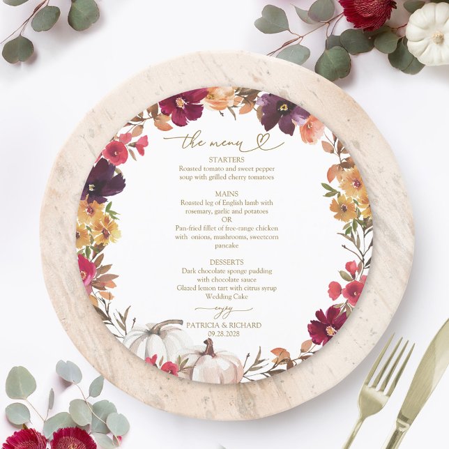 Tarjeta de menú de boda Círculo de calabaza enamor (Subido por el creador)