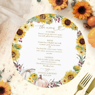 Tarjeta de menú de boda Círculo de girasoles y cal
