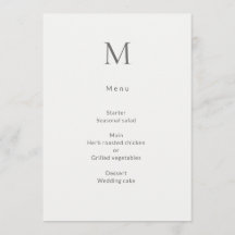 Tarjeta de menú de boda civil con inicial única