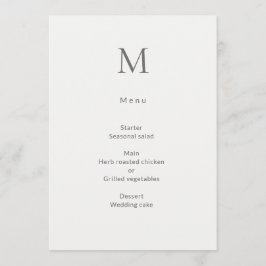 Tarjeta de menú de boda civil con inicial única