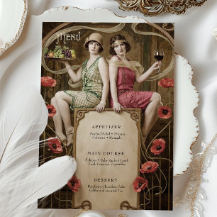 Tarjeta de menú de boda clásica Art Nouveau figura